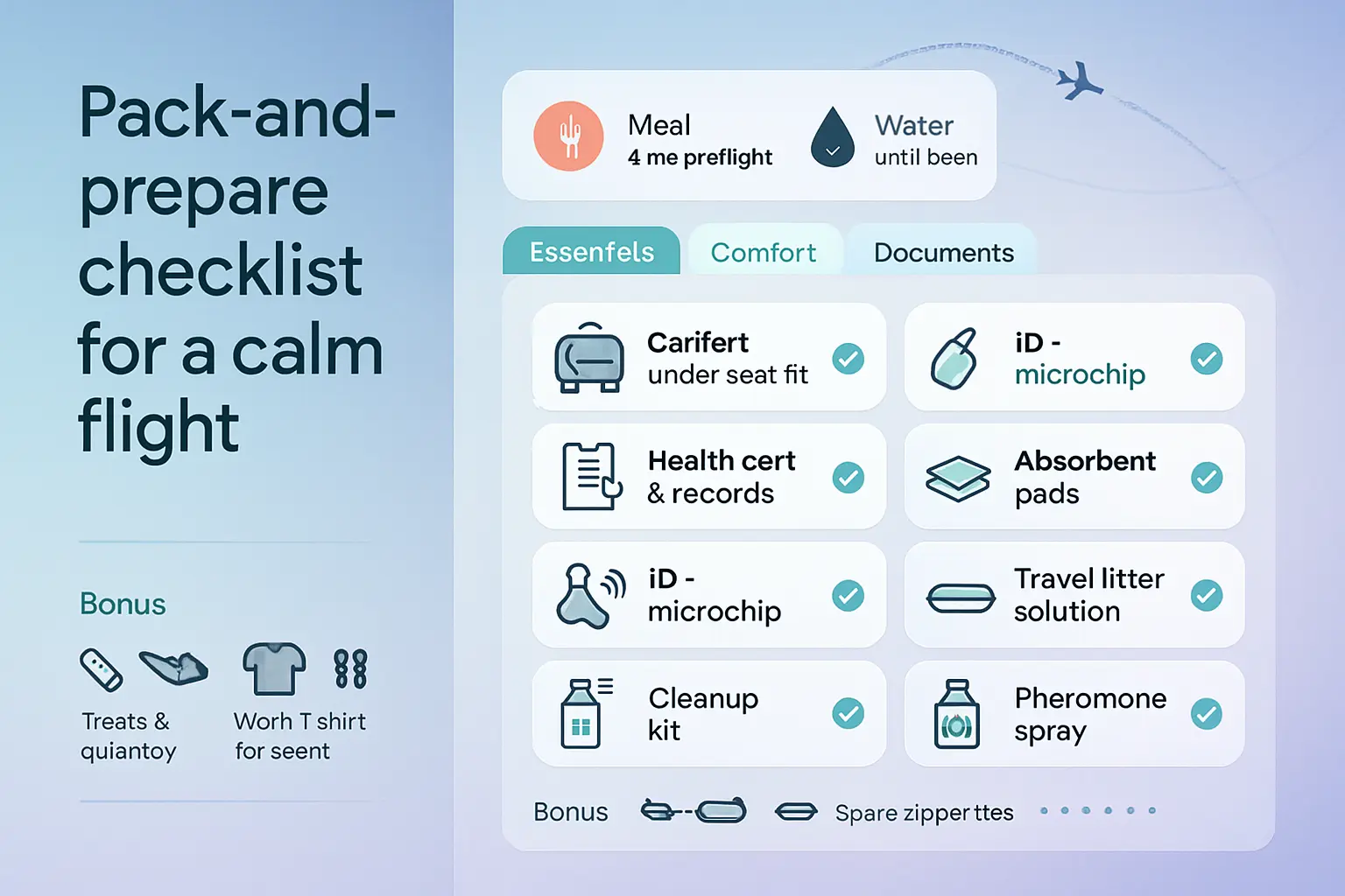 pack-and-prepare checklist for a calm flight